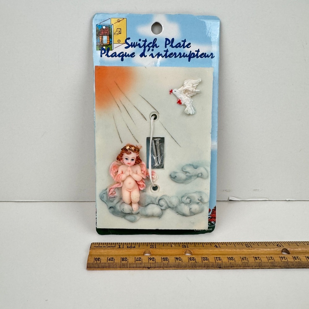 Vtg Styled Angel Cherub Clouds Dove Bird Sky Sun 3D Single Light Switch Cover